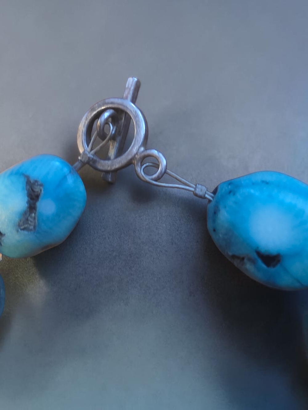 Blue Turquoise Stone Bead Necklace Hammered Cross - Picture 5 of 5